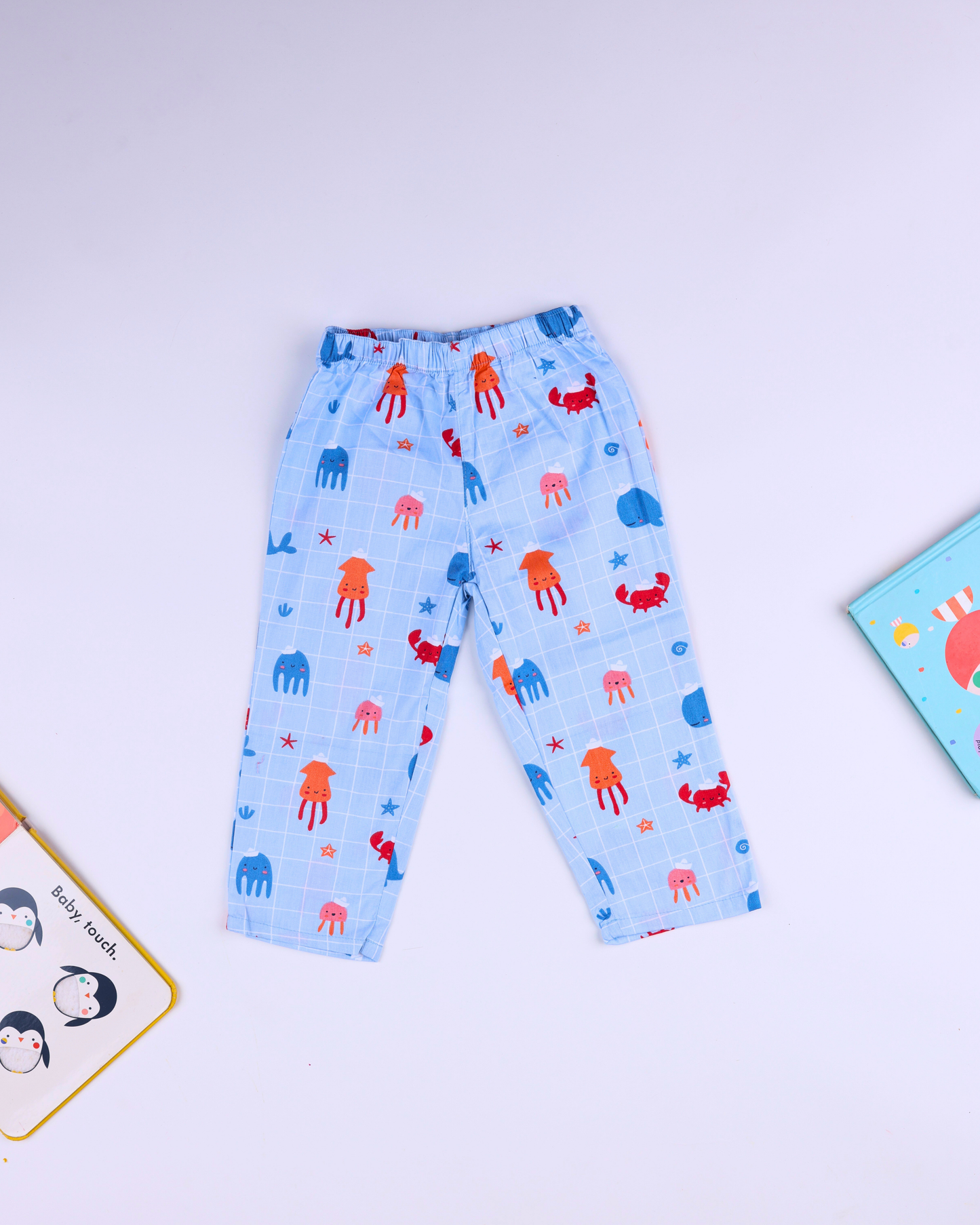 Dadda Doodle Cotton Woven Full Sleeves Co-ords Night Suit With Jellyfish Print - Ice Blue