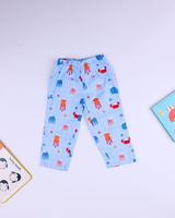 Dadda Doodle Cotton Woven Full Sleeves Co-ords Night Suit With Jellyfish Print - Ice Blue
