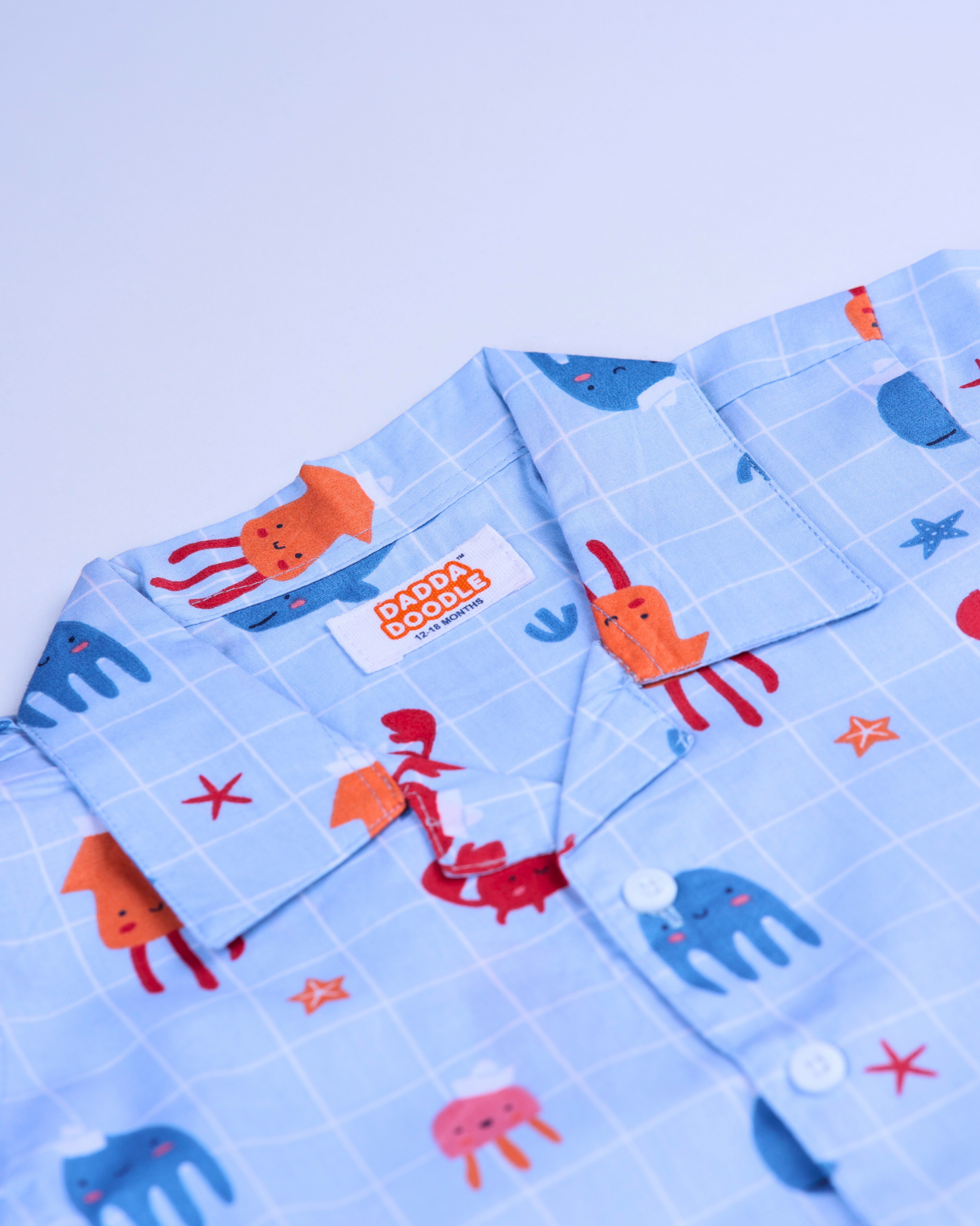Dadda Doodle Cotton Woven Full Sleeves Co-ords Night Suit With Jellyfish Print - Ice Blue