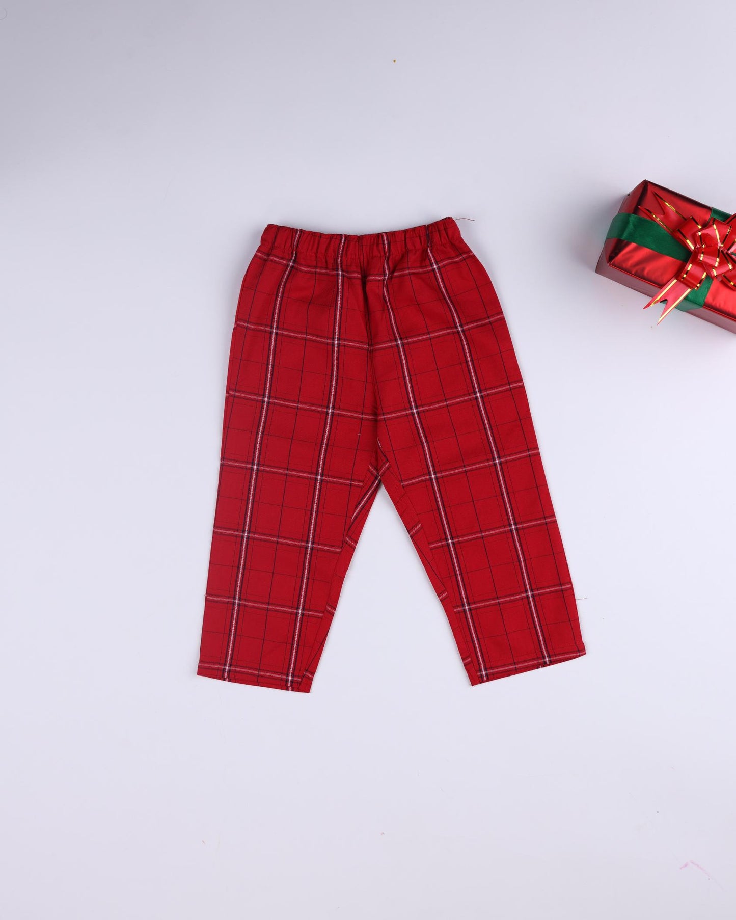 Dadda Doodle Cotton Woven Full Sleeves Co-ords Night Suit With Checkered Print - Red