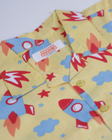 Dadda Doodle Cotton Woven Full Sleeves Co-ords Night Suit With Space Rocket Print - Yellow