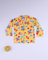 Dadda Doodle Cotton Woven Full Sleeves Co-ords Night Suit With Space Rocket Print - Yellow