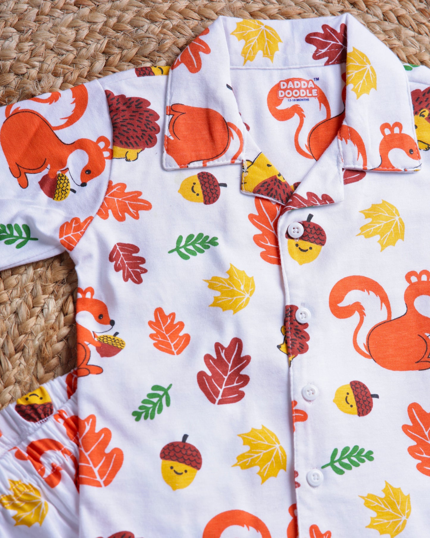 Dadda Doodle Cotton Knit Full Sleeves Co-ords Night Suit With Orange Animal