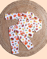 Dadda Doodle Cotton Knit Full Sleeves Co-ords Night Suit With Orange Animal
