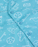 Dadda Doodle Cotton Woven Full Sleeves Co-ords Night Suit With Winter Blue