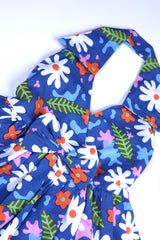 Dadda Doodle All Over Floral Printed Sleeveless Frock - Blue