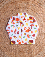 Dadda Doodle Cotton Knit Full Sleeves Co-ords Night Suit With Orange Animal