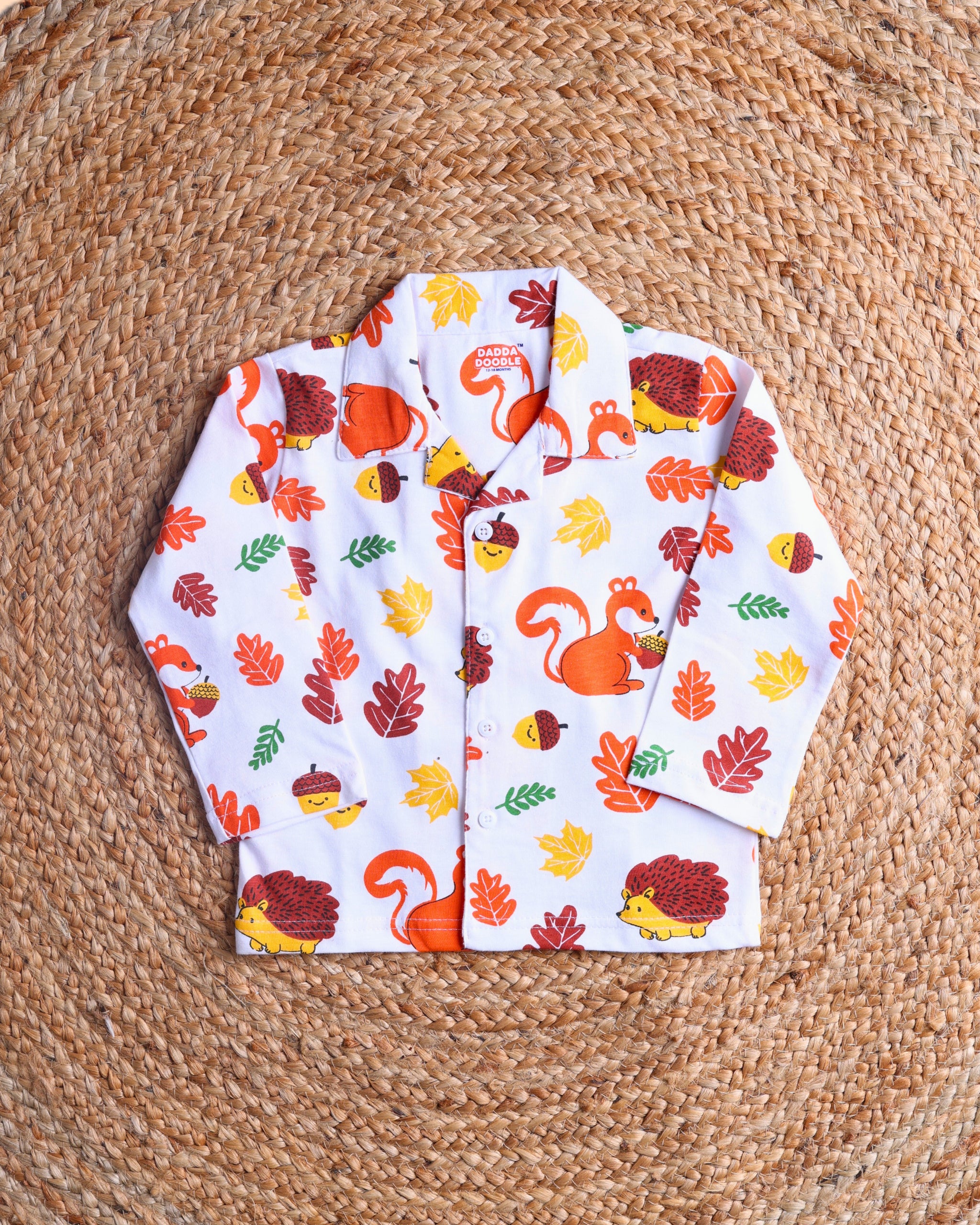 Dadda Doodle Cotton Knit Full Sleeves Co-ords Night Suit With Orange Animal