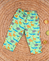 Dadda Doodle Cotton Woven Full Sleeves Co-ords Night Suit With Animal Print - Green