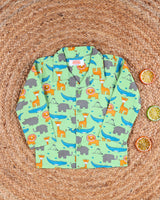 Dadda Doodle Cotton Woven Full Sleeves Co-ords Night Suit With Animal Print - Green