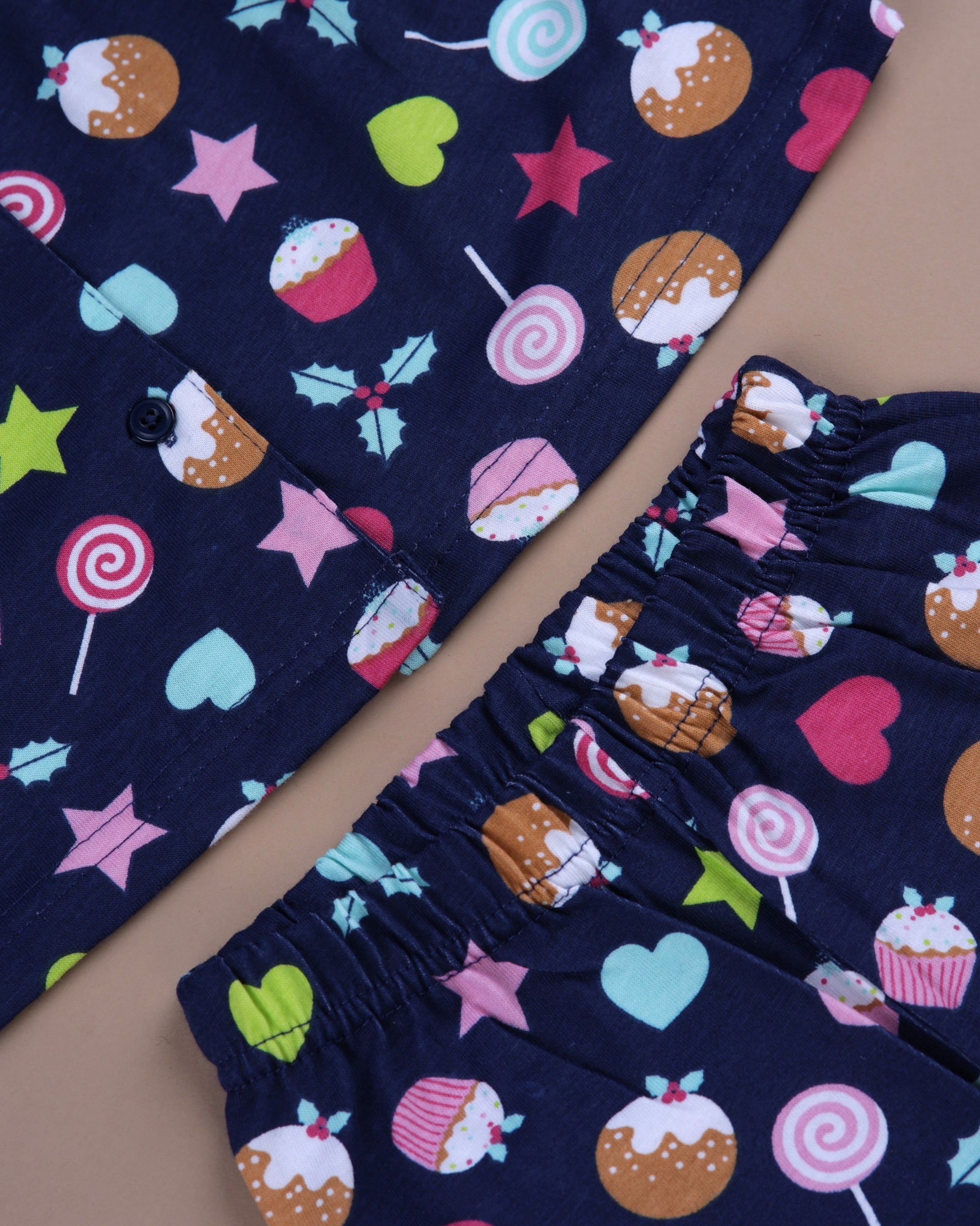 Dadda Doodle Cotton Knit Full Sleeves Co-ords Night Suit With Candy