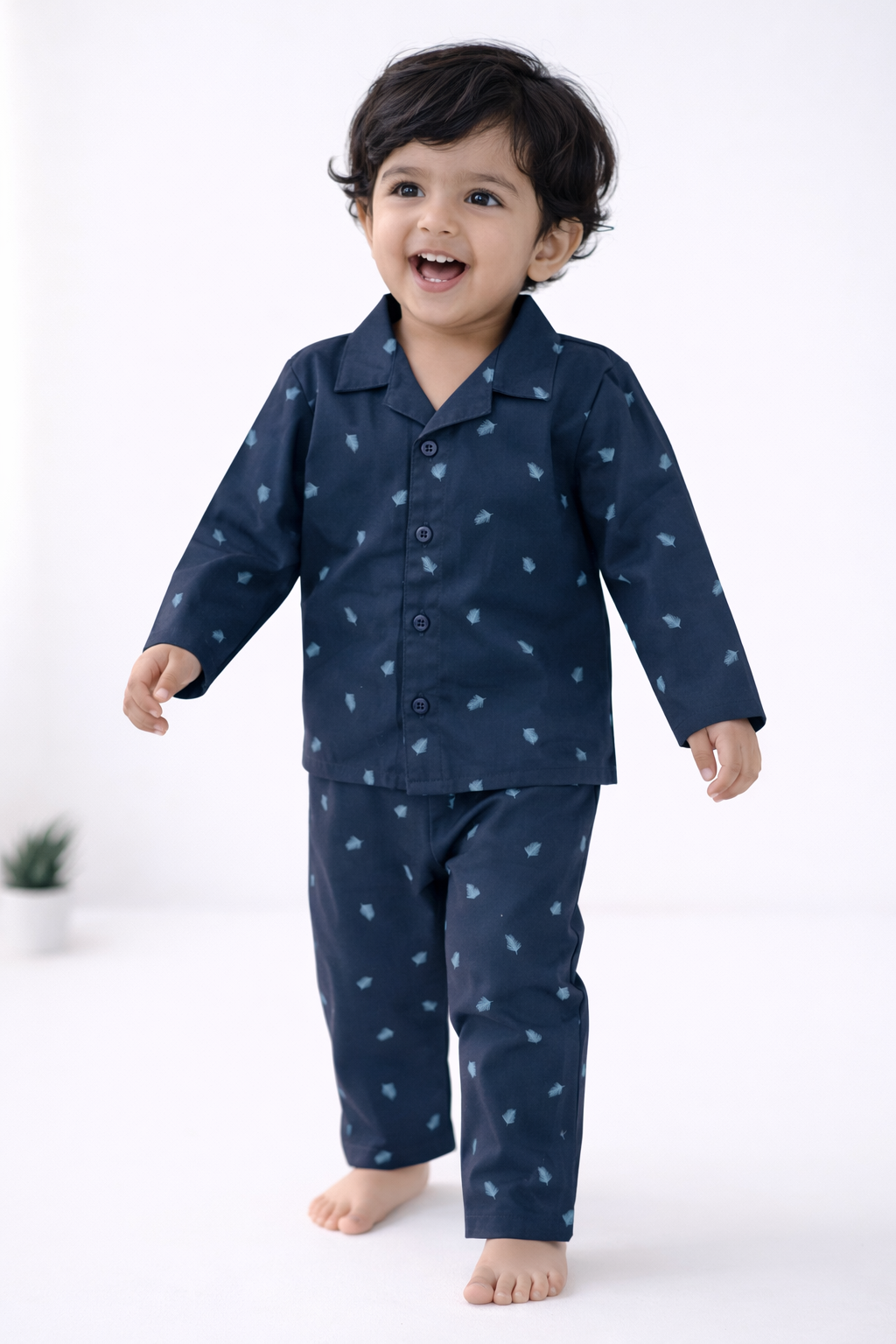 Dadda Doodle Cotton Woven Full Sleeves Co-ords Night Suit With Blue Print star