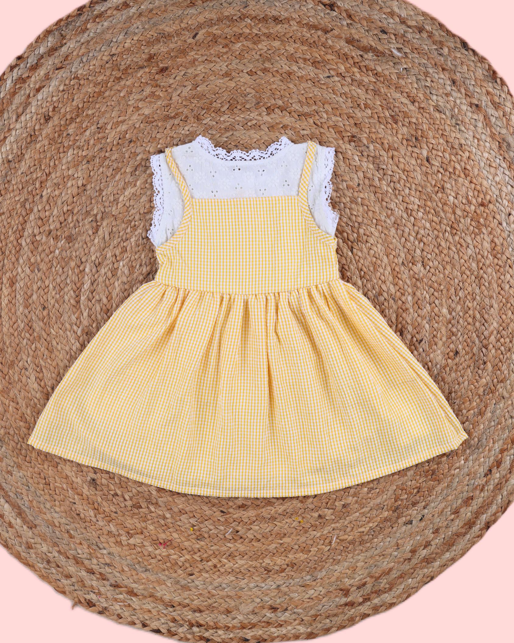 Sunny Yellow Gingham Floral Dress