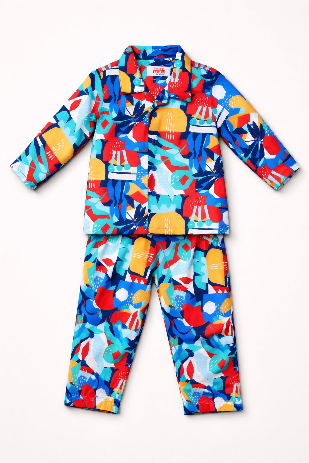 Dadda Doodle Cotton Woven Full Sleeves Co-ords Night Suit With Abstract Print - Multicolor