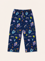 Dadda Doodle Cotton Woven Full Sleeves Co-ords Night Suit With Spaceship Print - Blue