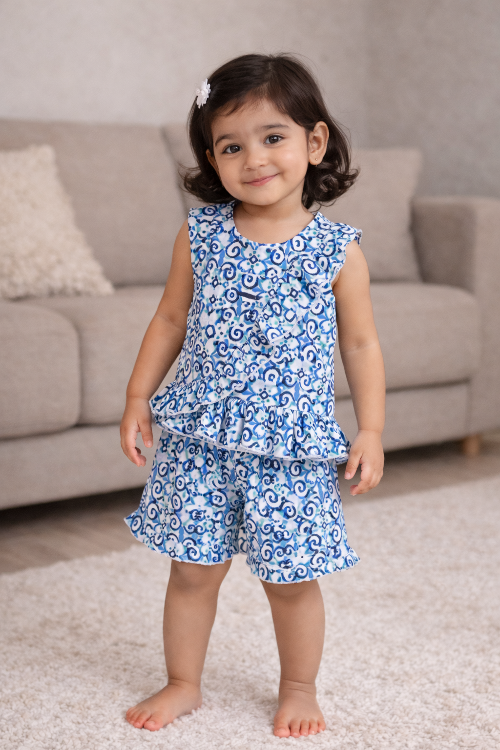 Dadda Doodle Half Sleeves Abstract Print Top & Shorts Set - Blue