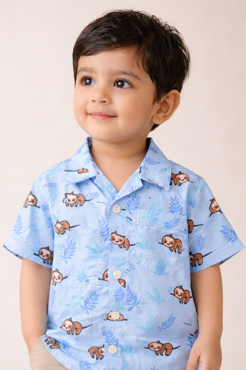 Dadda Doodle 100% Cotton Woven Half Sleeves Koala Printed Shirt - Light Blue