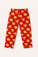 Dadda Doodle Cotton Woven Full Sleeves Co-ords Night Suit With Animal Print- RED