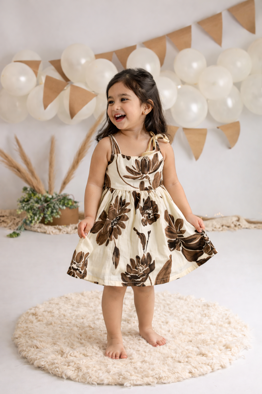 Dadda Doodle All Over Floral Printed Sleeveless Frock