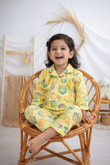 Dadda Doodle Cotton Knit Full Sleeves Co-ords Night Suit With Oyster-Yellow