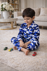 Dadda Doodle Cotton Woven Full Sleeves Co-ords Night Suit With Blue Print