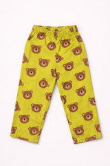 Dadda Doodle Cotton Woven Full Sleeves Co-ords Night Suit With Bear Print - Lime