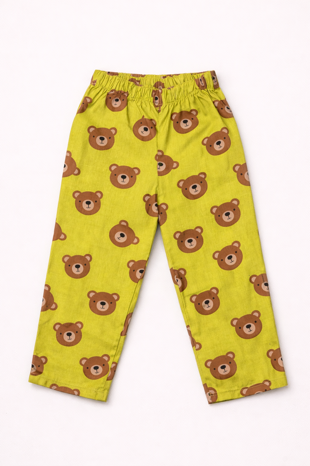 Dadda Doodle Cotton Woven Full Sleeves Co-ords Night Suit With Bear Print - Lime