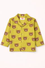 Dadda Doodle Cotton Woven Full Sleeves Co-ords Night Suit With Bear Print - Lime
