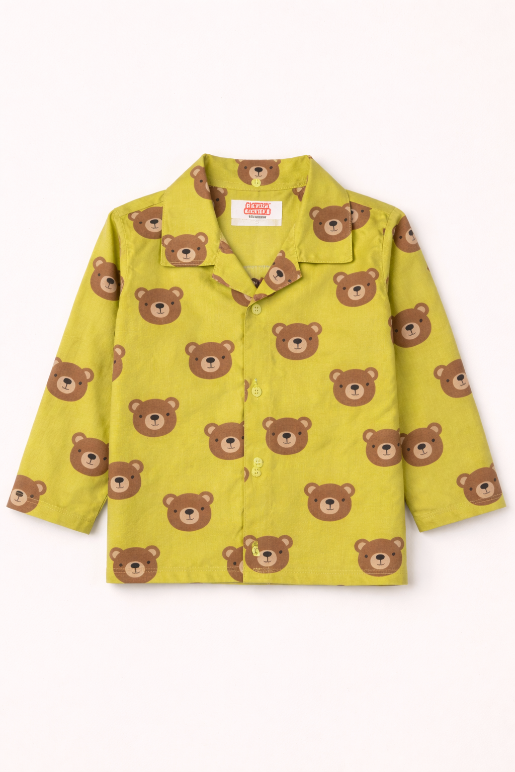 Dadda Doodle Cotton Woven Full Sleeves Co-ords Night Suit With Bear Print - Lime