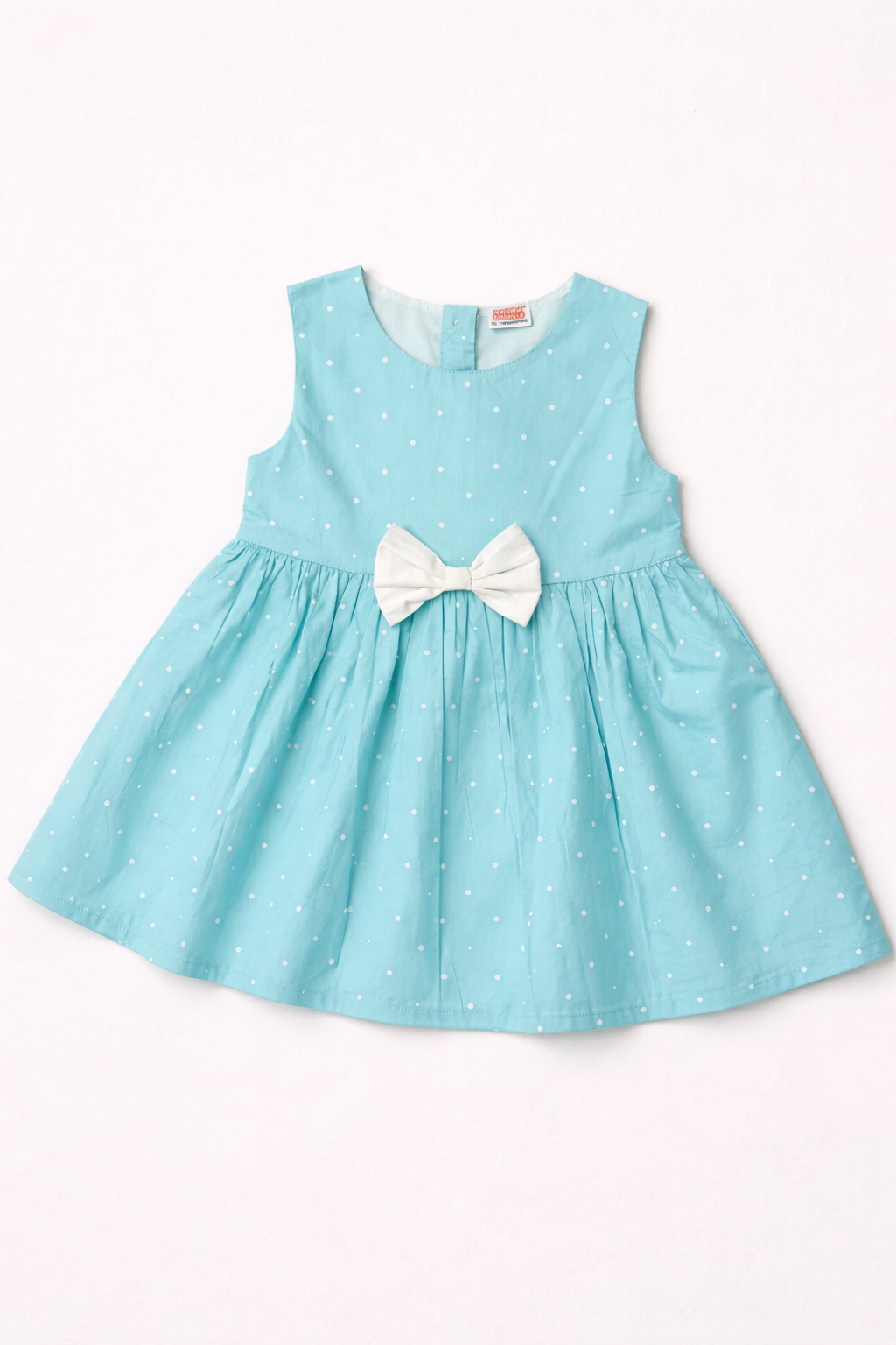 Dadda Doodle Polka Dot Printed Frock With Bow - Light Blue