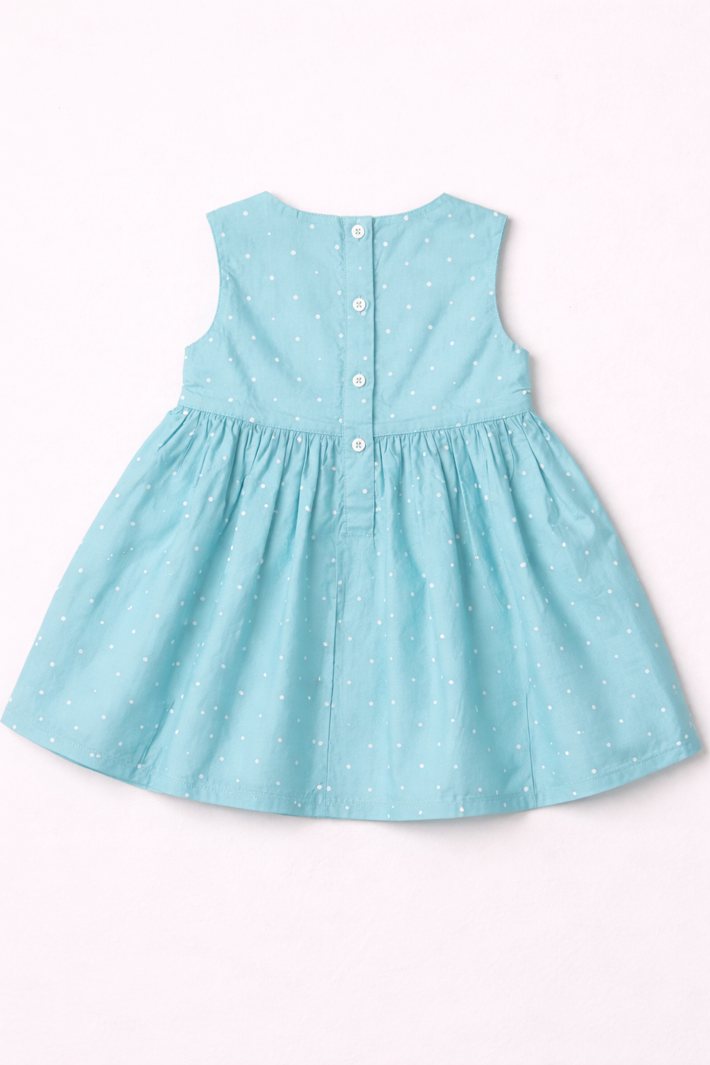 Dadda Doodle Polka Dot Printed Frock With Bow - Light Blue