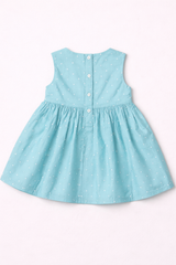 Dadda Doodle Polka Dot Printed Frock With Bow - Light Blue