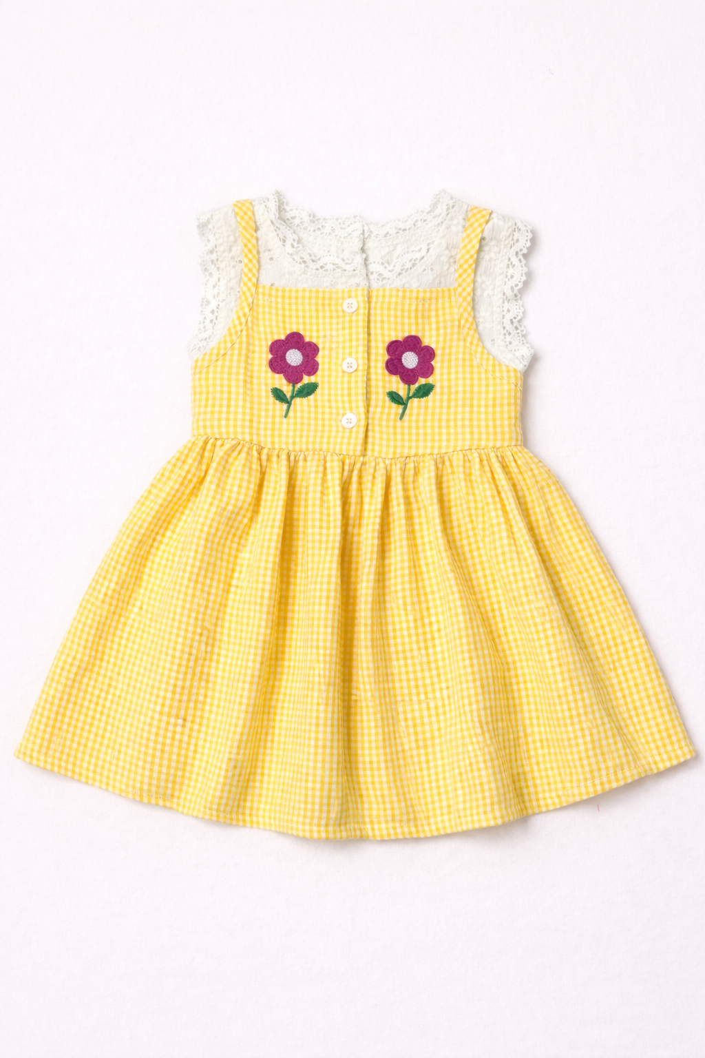 Sunny Yellow Gingham Floral Dress
