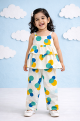 Dadda Doodle Cotton Woven Sleeveless Dots Top & Pants Set with Ruffles - Blue