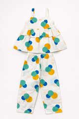Dadda Doodle Cotton Woven Sleeveless Dots Top & Pants Set with Ruffles - Blue
