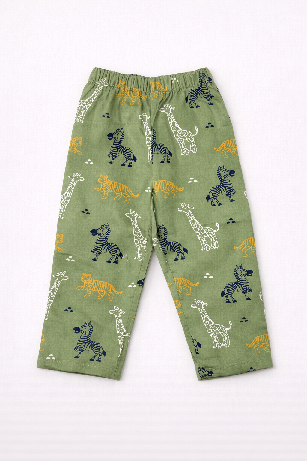 Dadda Doodle Cotton Woven Full Sleeves Co-ords Night Suit With Animal Print- Green