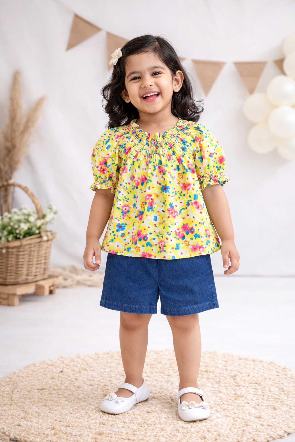 Dadda Doodle Cotton Woven Short Sleeves Co-ords Set With Floral Print – Yellow