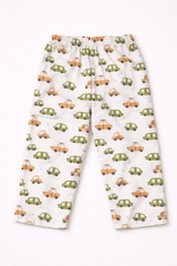 Dadda Doodle Cotton Woven Full Sleeves Co-ords Night Suit With Vehicle Print - White