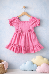 Dadda Doodle Seer Sucker Frock with bow details - Pink