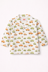 Dadda Doodle Cotton Woven Full Sleeves Co-ords Night Suit With Vehicle Print - White