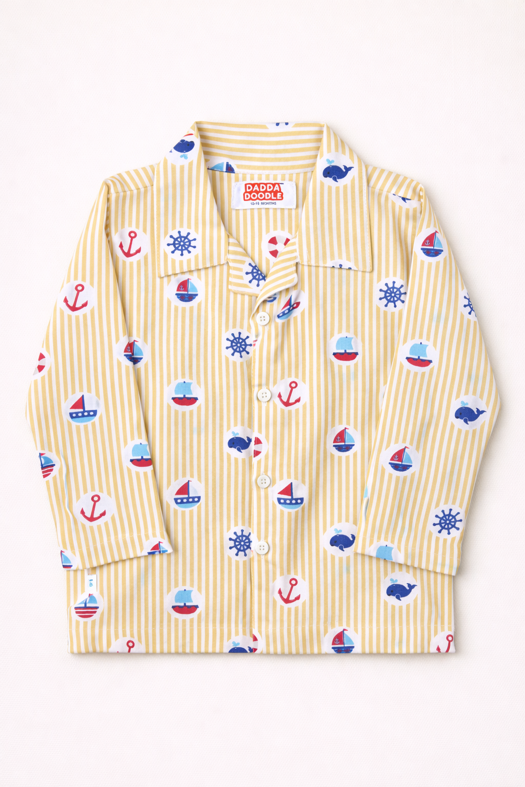 Dadda Doodle Cotton Woven Full Sleeves Co-ords Night Suit With Boat