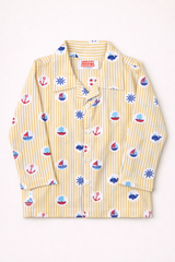 Dadda Doodle Cotton Woven Full Sleeves Co-ords Night Suit With Boat