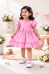 Dadda Doodle Seer Sucker Frock with bow details - Pink