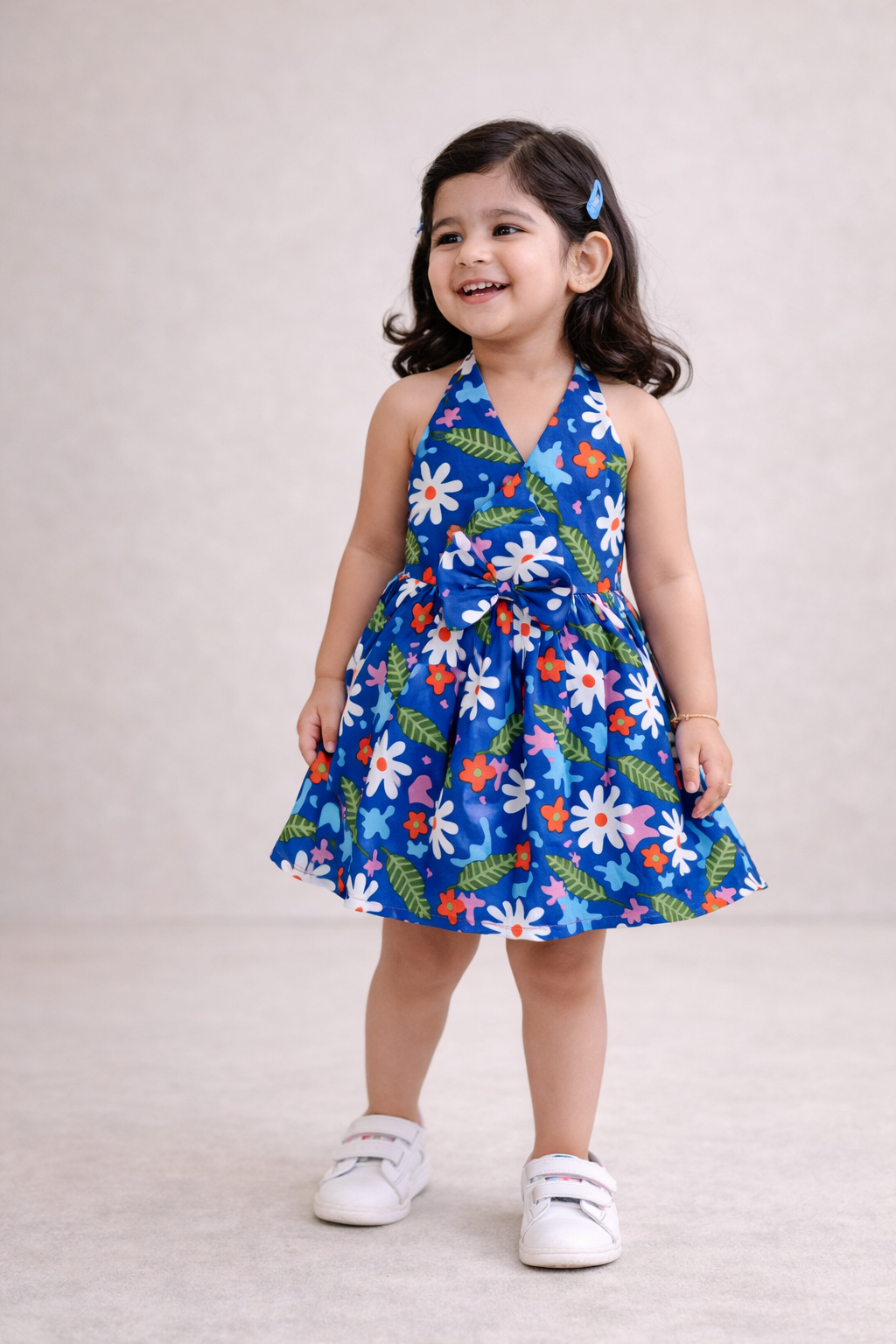 Dadda Doodle All Over Floral Printed Sleeveless Frock - Blue