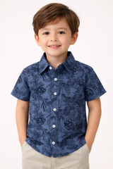 Dadda Doodle 100% Cotton Woven Half Sleeves Tropical Theme Printed Shirt - Blue