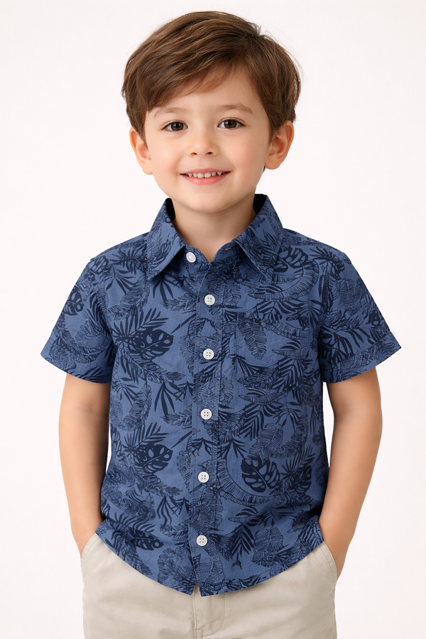 Dadda Doodle 100% Cotton Woven Half Sleeves Tropical Theme Printed Shirt - Blue