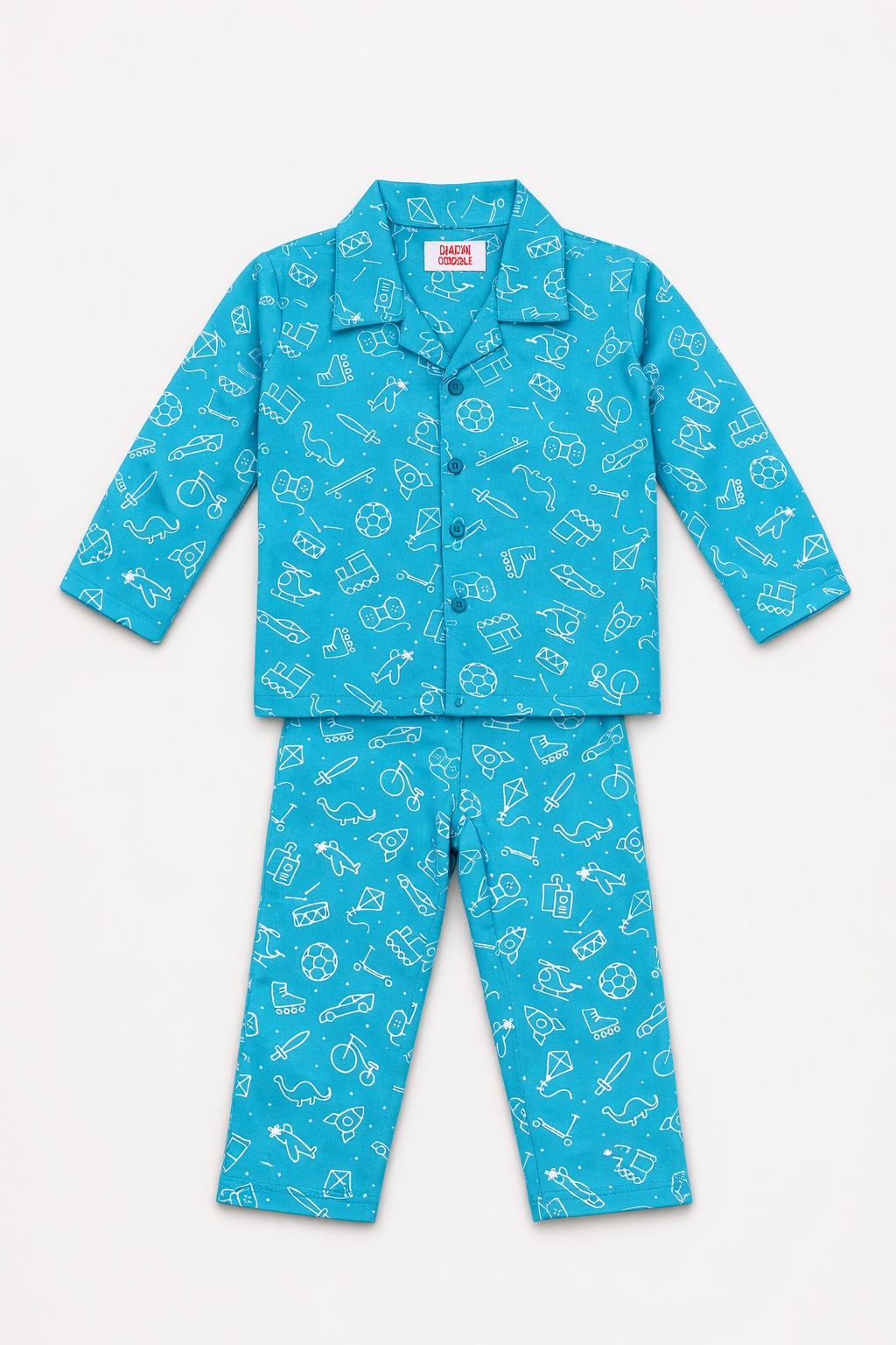 Dadda Doodle Cotton Woven Full Sleeves Co-ords Night Suit With Winter Blue