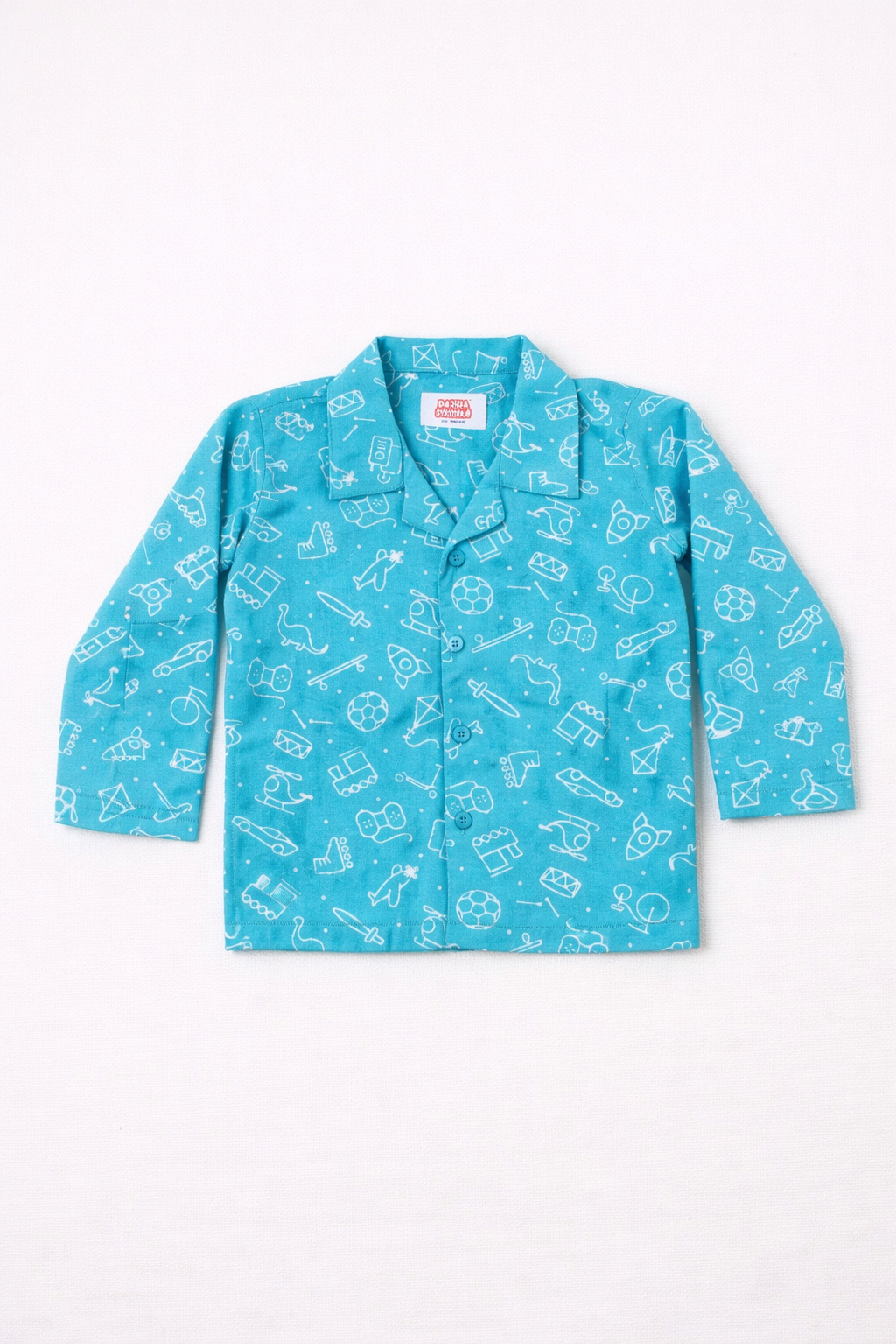 Dadda Doodle Cotton Woven Full Sleeves Co-ords Night Suit With Winter Blue