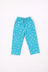 Dadda Doodle Cotton Woven Full Sleeves Co-ords Night Suit With Winter Blue