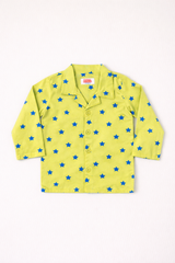 Dadda Doodle Cotton Woven Full Sleeves Co-ords Night Suit With Star Print - Lime